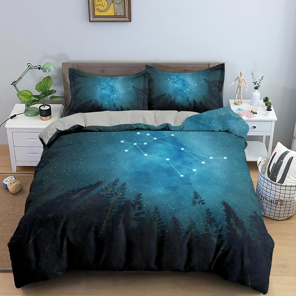 3D Galaxy King Queen Povlak na přikrývku Hvězdná obloha Ložní souprava Vesmír Povlak na přikrývku Vnější prostor Měkký 2/3ks Povlak na peřinu Tmavě modrá