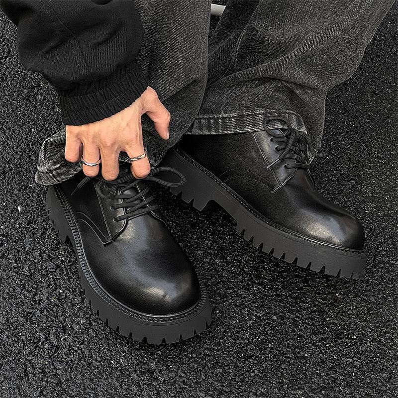 

Британская классическая мужская трендовая обувь на платформе, увеличивающая рост, с круглым носком, в стиле ретро, высококачественная деловая кожаная обувь 9265-K 38 чёрный