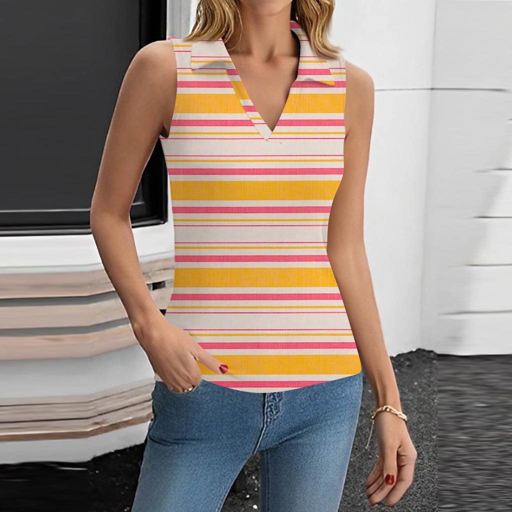 Femeii de vară la modă casual retro imprimare V-neck fără mâneci top Skinny tanc top