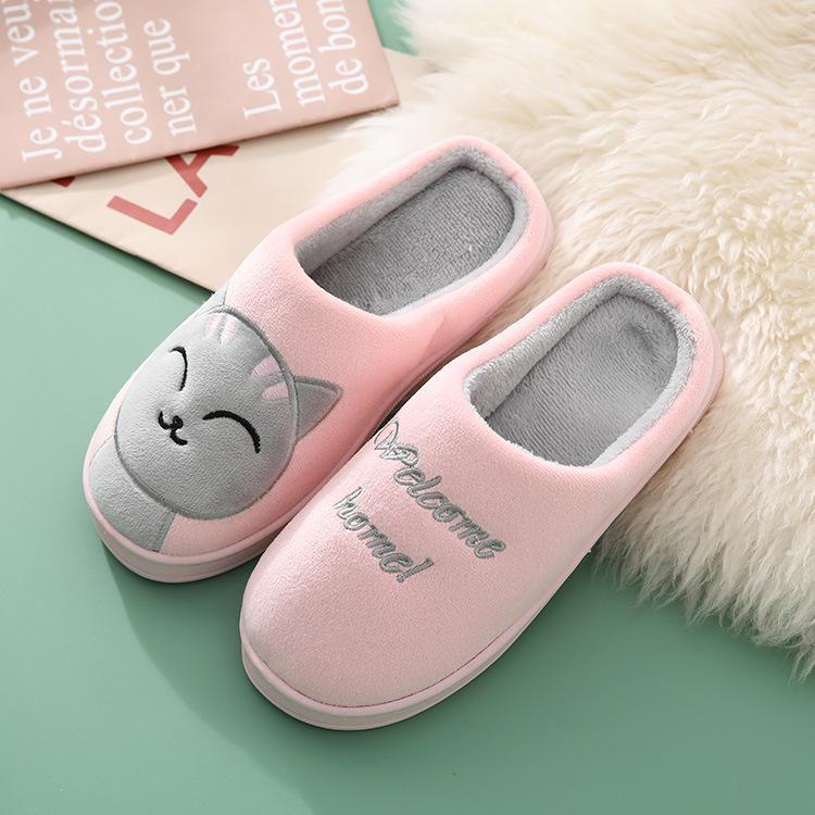

Зимние домашние меховые тапочки с мультяшным котом - милые, теплые хлопковые тапочки для пар 40-41 розовый
