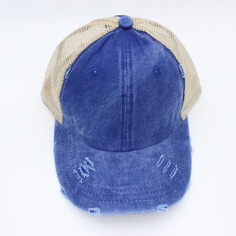 Vintage Ponytail Baseball Cap Women izable Fit Snapback Hat Mesh Distressed Summer Cap Woman Sunhat