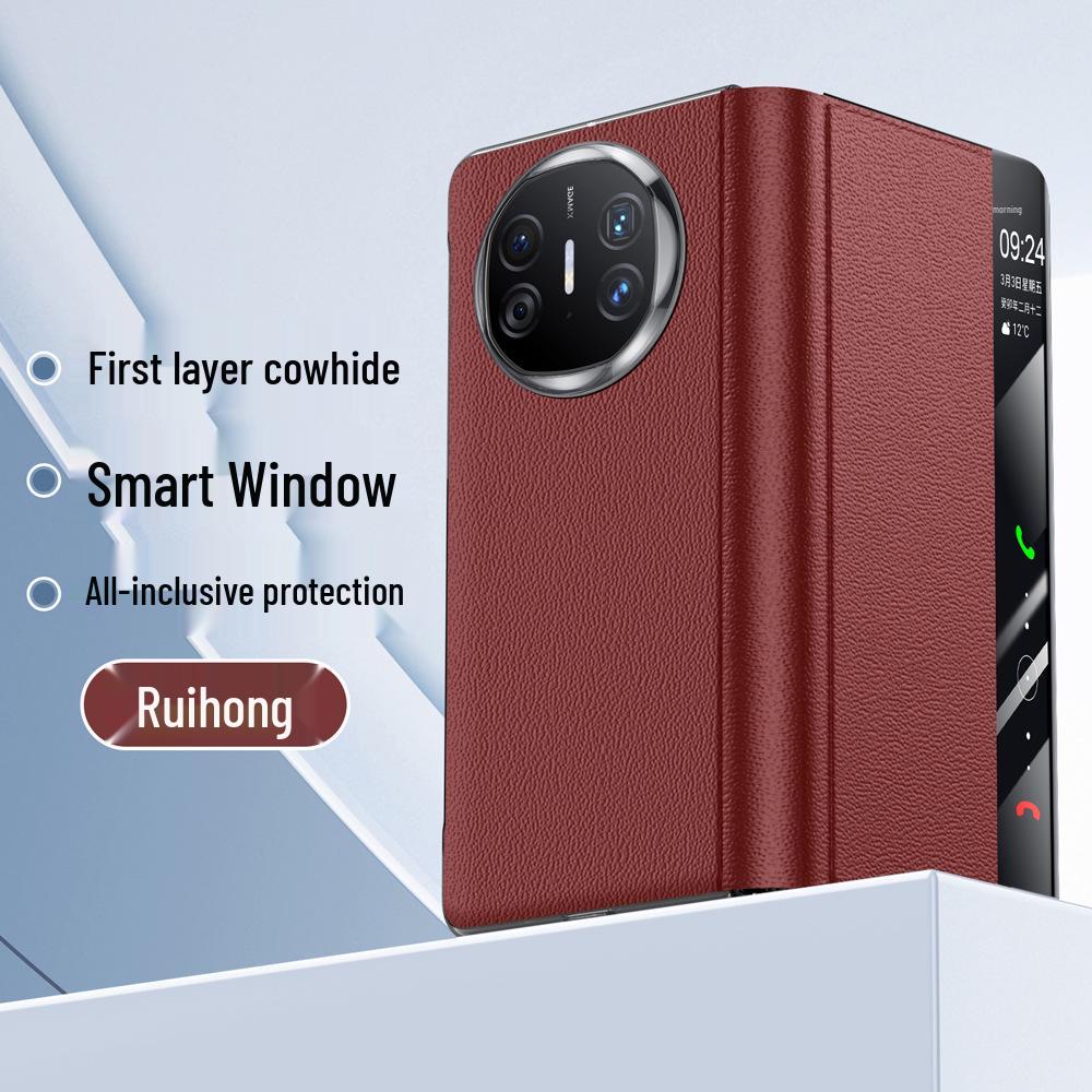 

Чехол-подставка из натуральной кожи Huawei MateX6 с текстурой наппа с микроперфорацией Huawei Mate X6