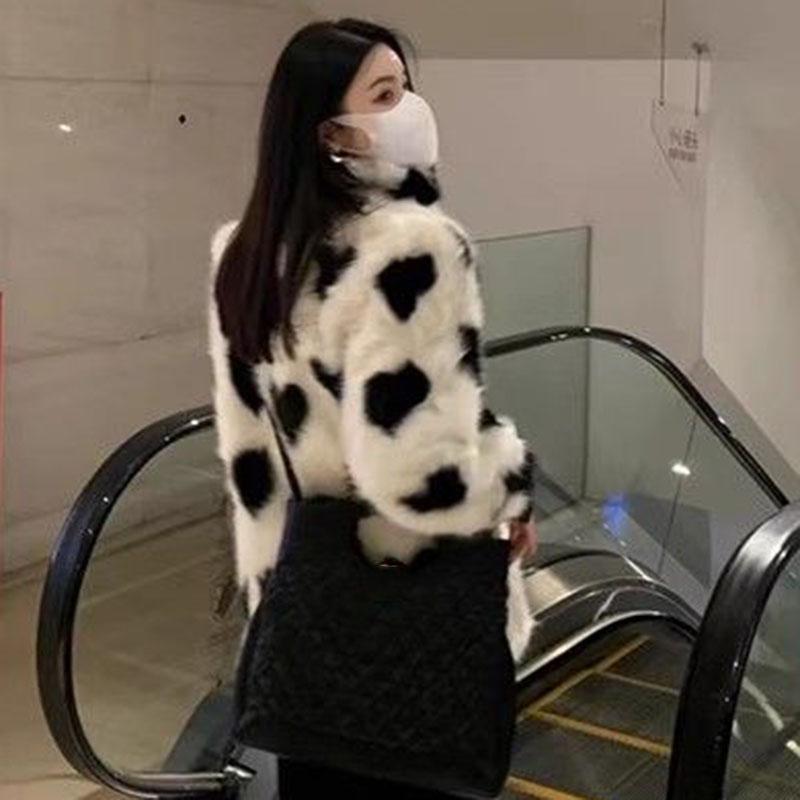 Heart Temperament Plush Coat Winter Warm Stand Collar Fake Fur Jackets Female Thicken Outwears Women Winter Coat