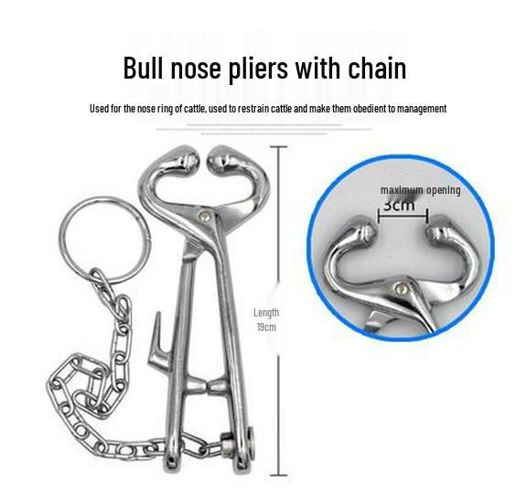 Cattle Nose Pliers with Chain - Stainless Steel Piercing and Restraining Device for Livestock