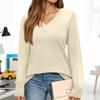 Women's Fashionable Casual V Neck Solid Color Long Sleeve Top