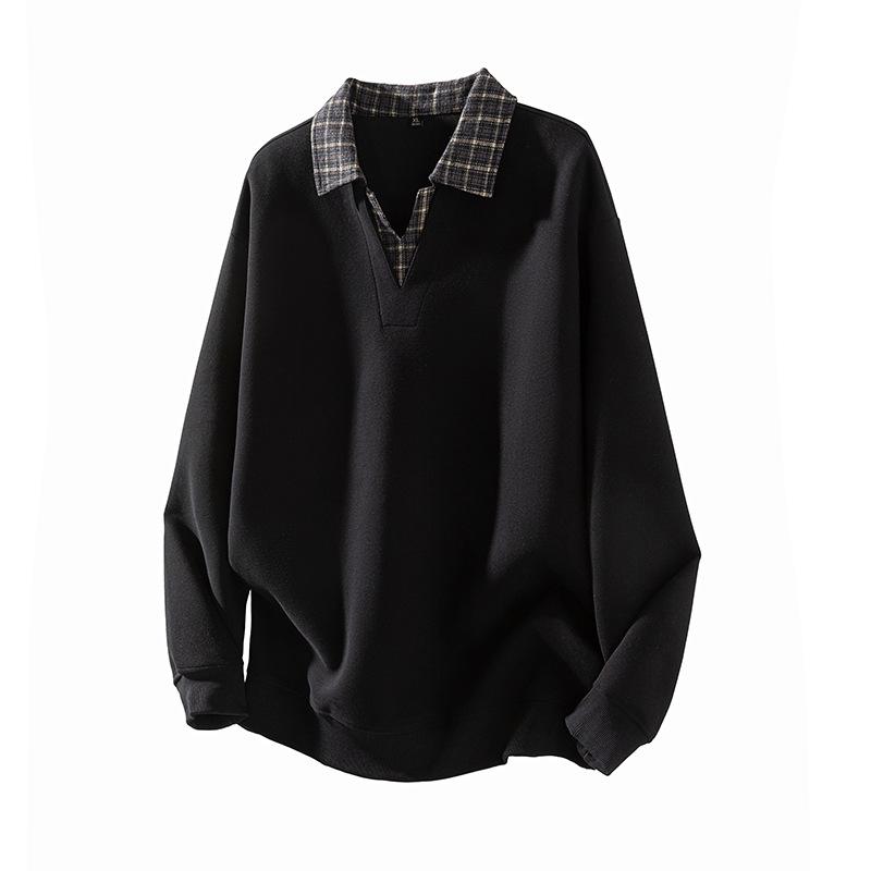 

Осень Новый Свитер с V-образным вырезом из двух частей Мужской Лацкан Сращивание Большого размера Универсальный Топ с длинным рукавом 4XL