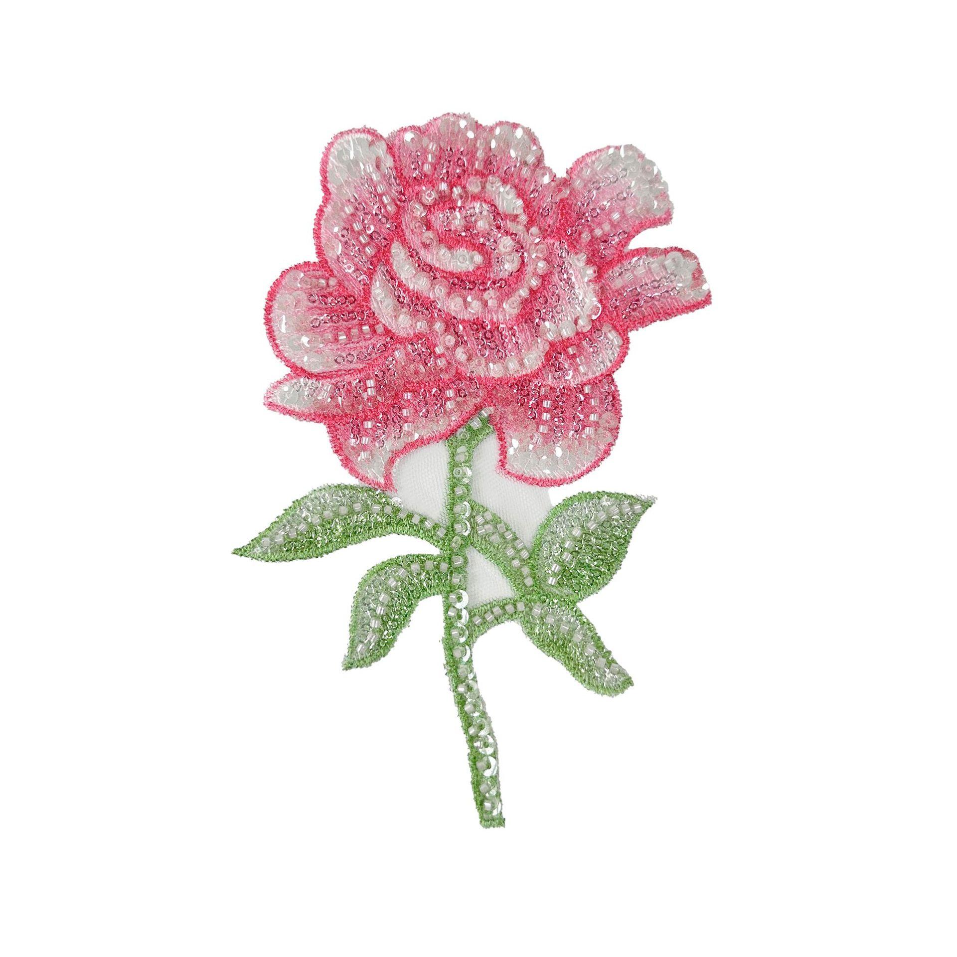

Heavy Industry Handmade Beaded Sequins Multi-Color Three-Dimensional Embroidered Rose Top T-Shirt Decorative Cloth Sticker Accessories HYQ1004 pink