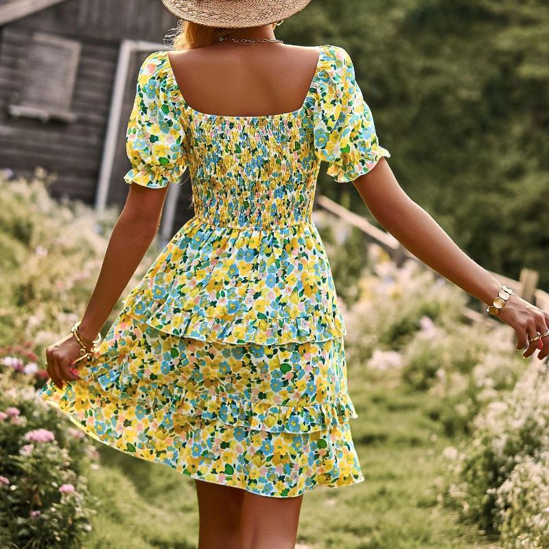 Romantic Dress Floral Long Sleeve Short Sleeve Cake