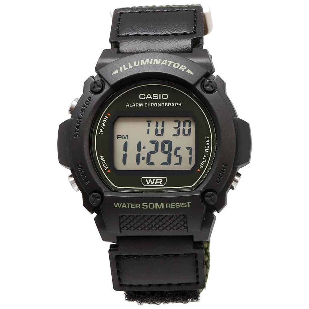 Casio Orologio Digitale Standard Verde con Chiusura in Velcro Modello Internazionale W-219HB-3AV Cinturino da Uomo, [Usato]