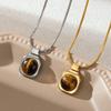 Versatile Retro Chic Titanium Steel Necklace with Natural Tiger Eye Pendant