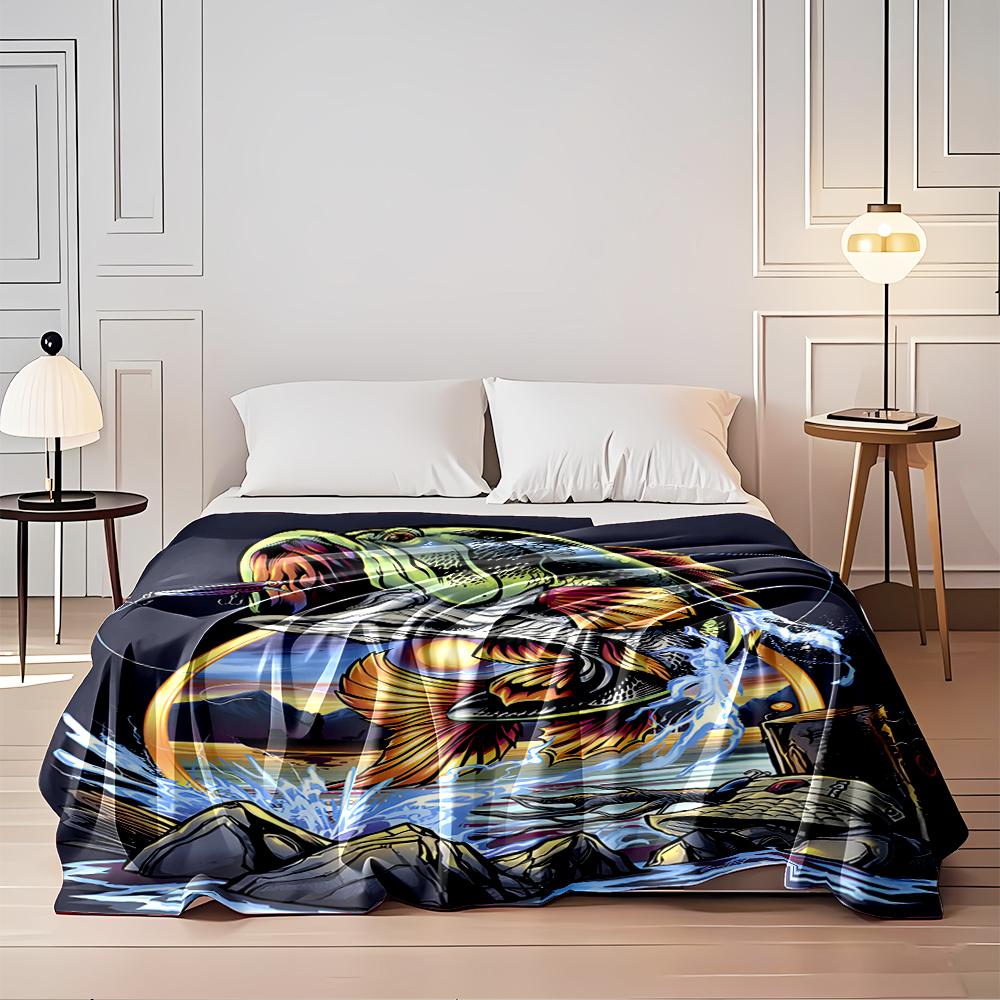 Colorful Jumping Fish with Water Splash Design Flannel Blanket for Bedroom, Living Room, Sofa, and Nap Sofas.
