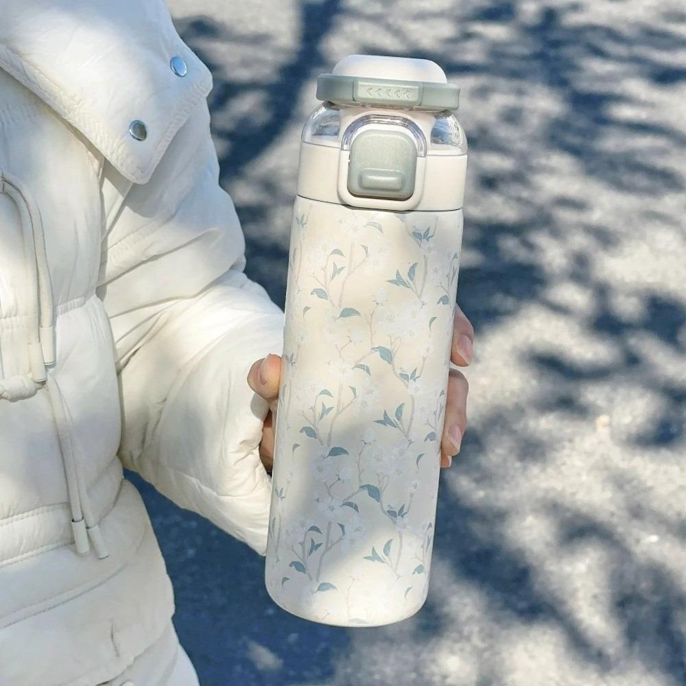 700ML Sport-Wasserflasche mit Aufdruck Ein-Klick-Deckel Thermos-Wasserflasche Trinkhalm & Schluckoption Vakuumisoliert Isolierte Wasserflasche