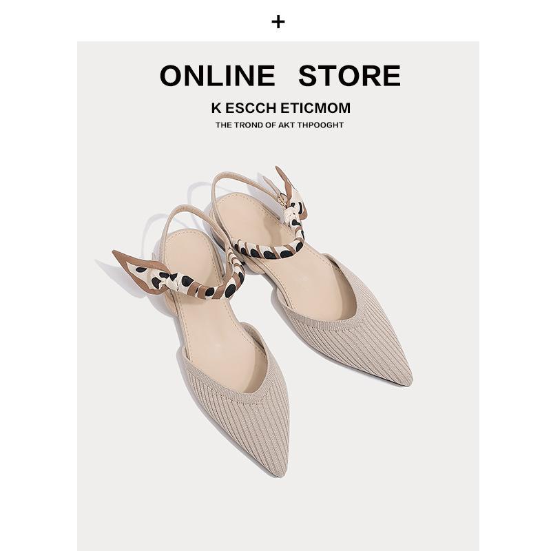 Baotou sandals women's summer thick heel elegant ribbon pointed flying shoes knitted one-word belt high heels