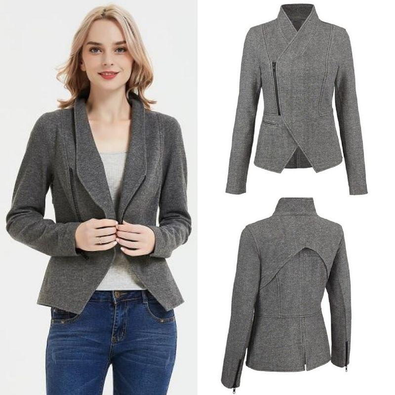 

Эластичный костюм-верх на молнии, куртка на осень/зиму, европейский и американский плюс размер, женская одежда, два способа ношения, повседневный, для поездок на работу, все сочетается, 211 Elegant Gray S