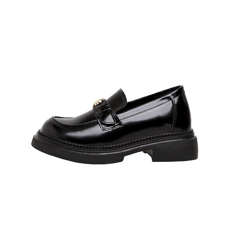 

Внутренняя высота увеличивается на 7 см, женские туфли на платформе, весна 2025, новые черные туфли с круглым носком и толстым каблуком, камелия, маленькие кожаные туфли 34