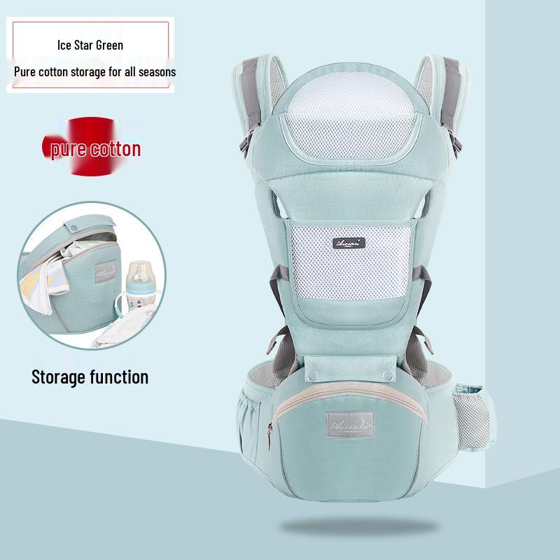Foldable Baby Carrier Waist Stool: Dual-Use, Breathable & Portable, Front and Back Double Shoulder Baby Holder.