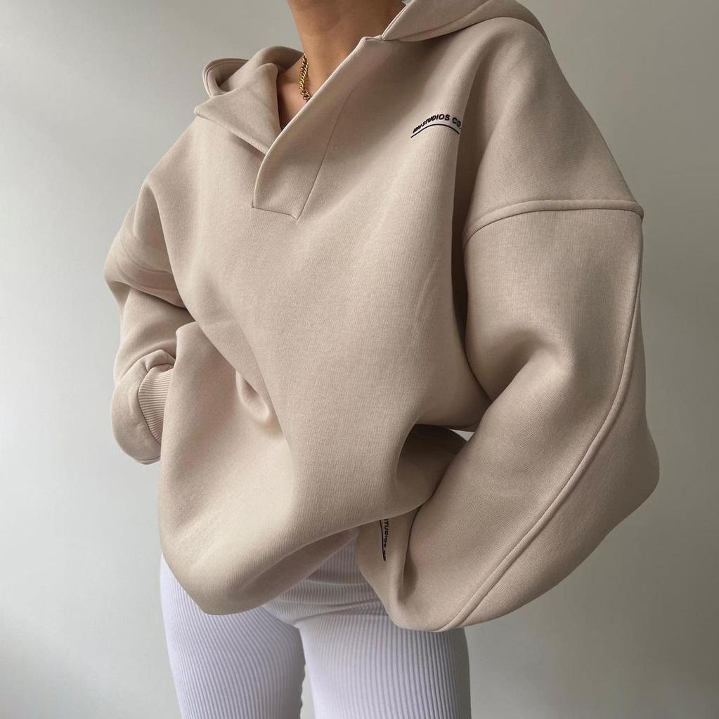 Damen Langarm Kapuzenpullover V-Ausschnitt Lockere Pullover Damen Tops Einfarbig Sweatshirts