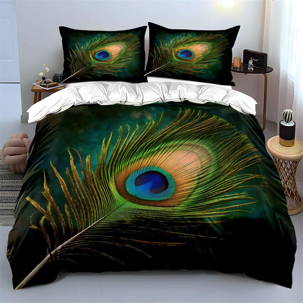 "Elegant Peacock Feather Set Décor" Kid's and Adults' Bedroom Decor, Exquisite Three-piece Bedding Set Gift