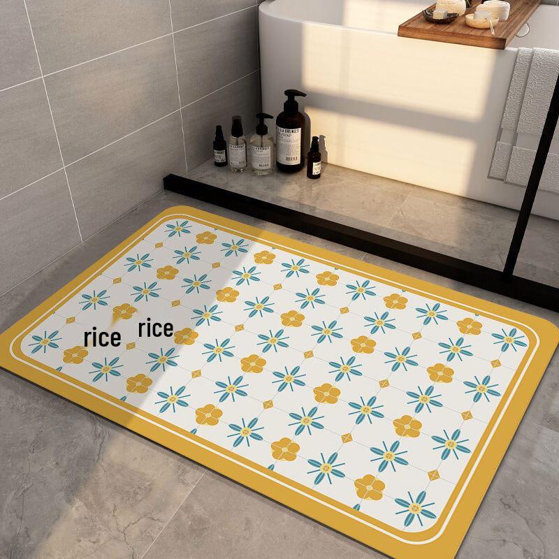 Fresh Floral Diatomaceous Earth Anti-Slip Absorbent Floor Mat for Bathroom and Entrance