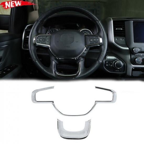2x Chrome Steering Wheel Frame Trim Decor Cover Bezels for Dodge Ram 1500 2018+