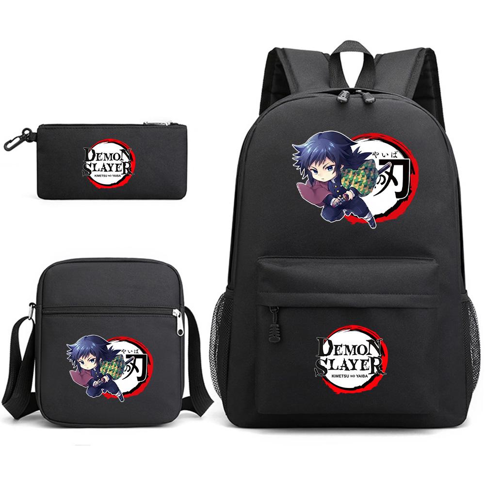 3Pcs/set Anime Demon Slayer Printed Backpack with Shoulder Bag Pencil Case for Teenager Student Boy Girl Waterproof Schoolbag
