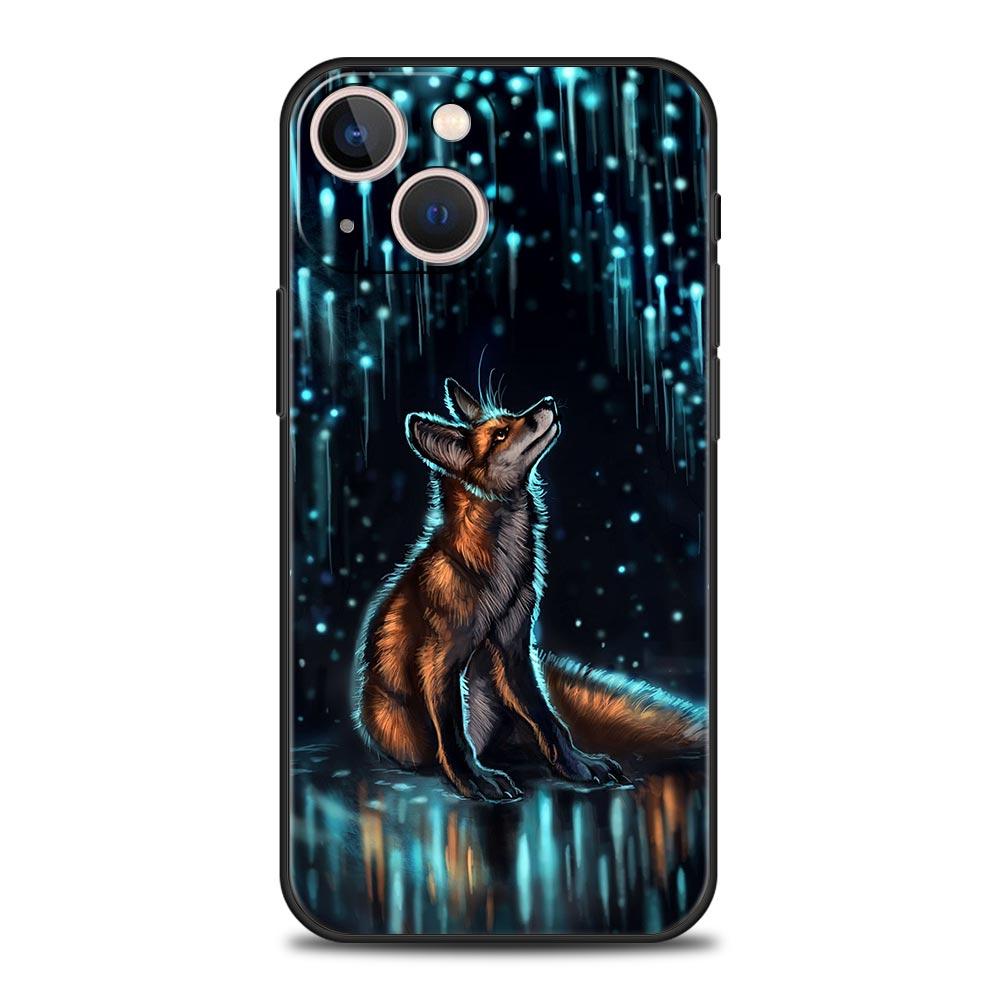 Cute Cartoon Animal Fox Phone Case For iPhone Apple 14 13 12 11 Pro Max Mini 7 8 Plus XR XS X SE 2020 Black Silicone Cover Coque