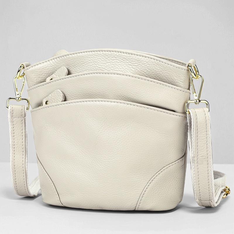 Women's Genuine Leather Bucket Bag - Autumn/Winter Fashion for Middle-Aged Moms