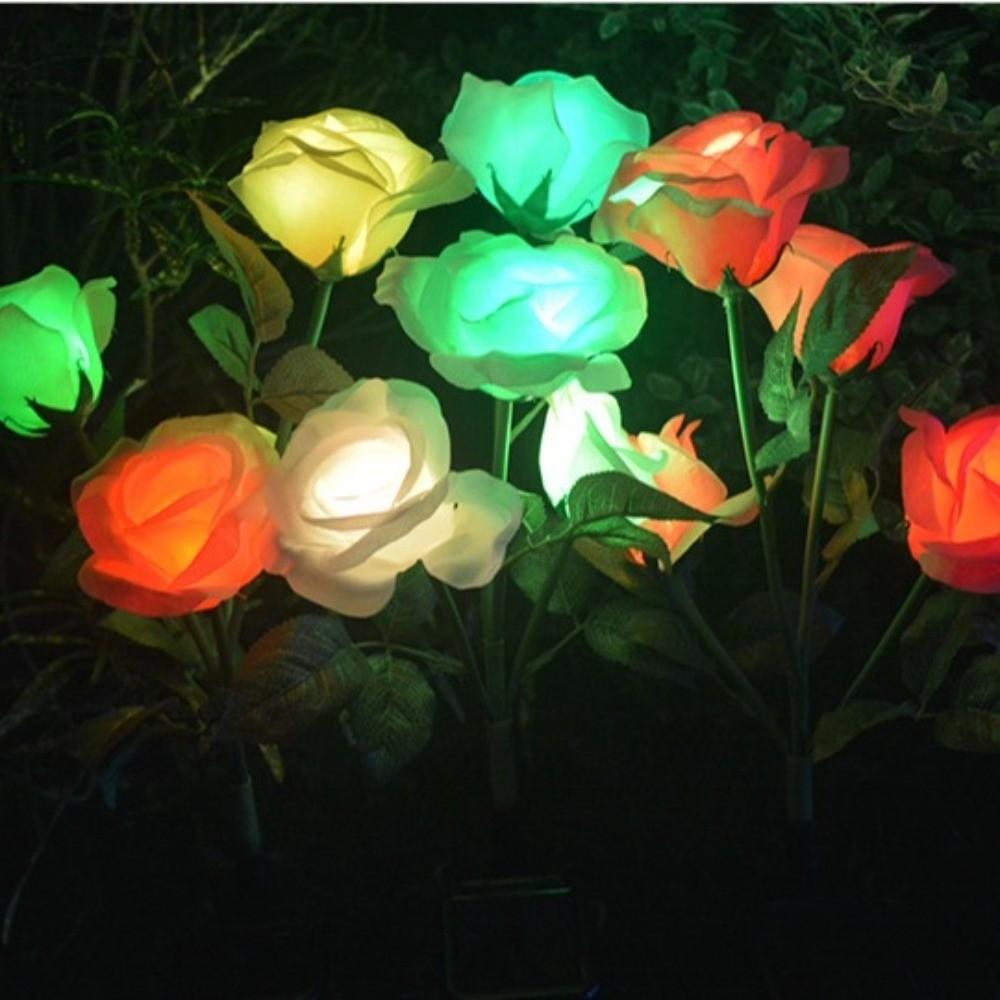Realistic Solar Artificial Flower Light 3 Heads Solar Rose Flowers Lantern  Landscape Decor