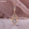 PATAYA Classical Rose Gold Color Green Light Blue Artificial Zircon Earring Ring Pendant  Necklace Combination Set