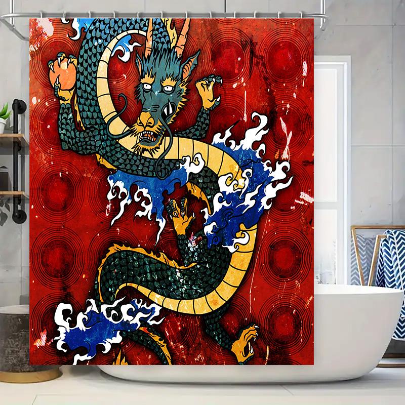 

Dragon Shower Curtain Waterproof Bathroom Decorative Home Decoration Fabric Shower Cloth With Rings Red Color Print W60H190(CM)-1 Pcs