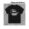 T-shirt Unisex 100% Cotone con Stampa Dente d'Oro e Design Labbra - Maglietta Casual Oversize a Maniche Corte con Girocollo, Modello Labbra Gloss Oro su Nero