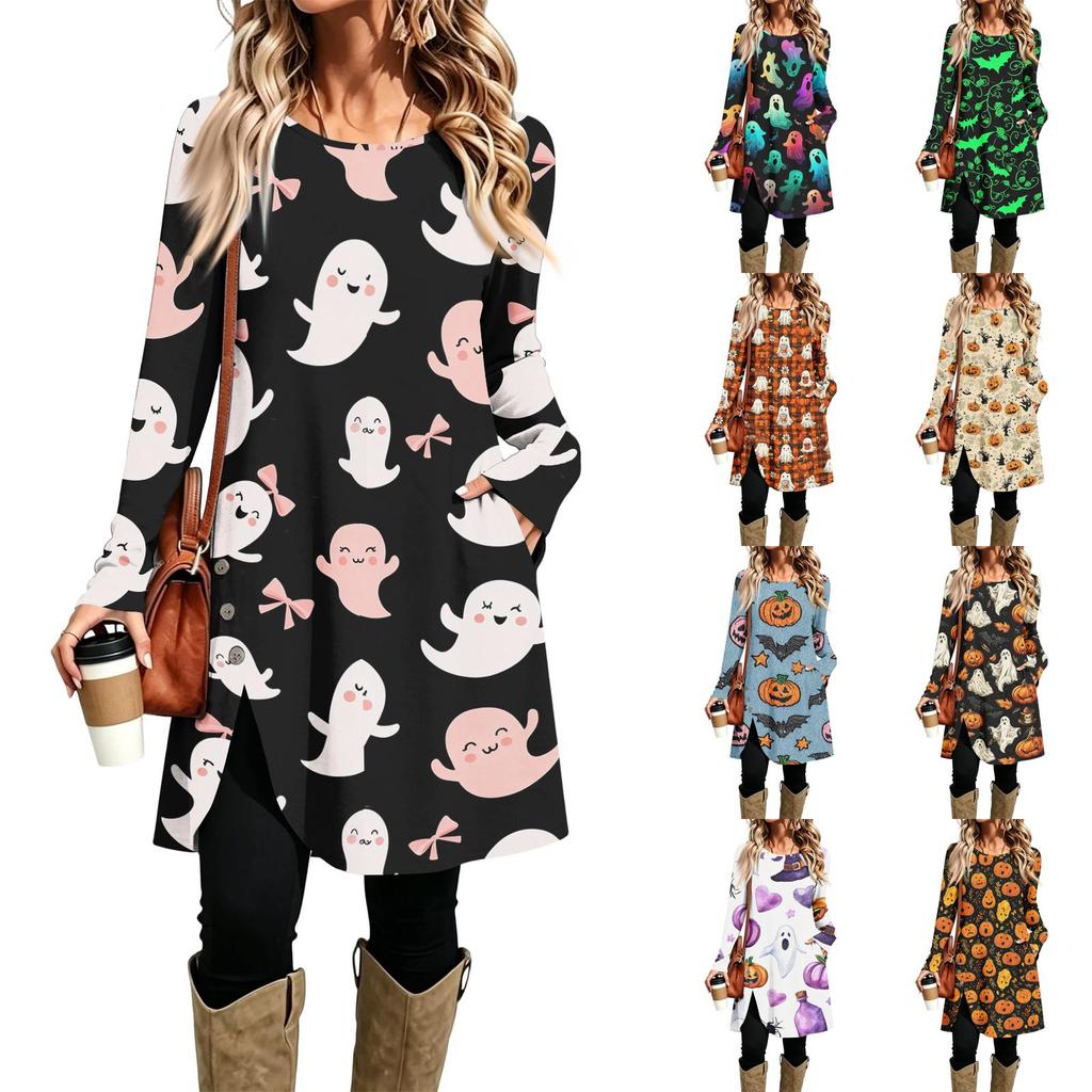 Women's Fashion Printed Round Neck Long Sleeve Dress for Casual Daily Wear