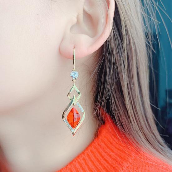 1 Pair Hanging Earrings Geometric Shiny Faux Crystal Rhombus Shape Drop Earrings Wedding Jewelry