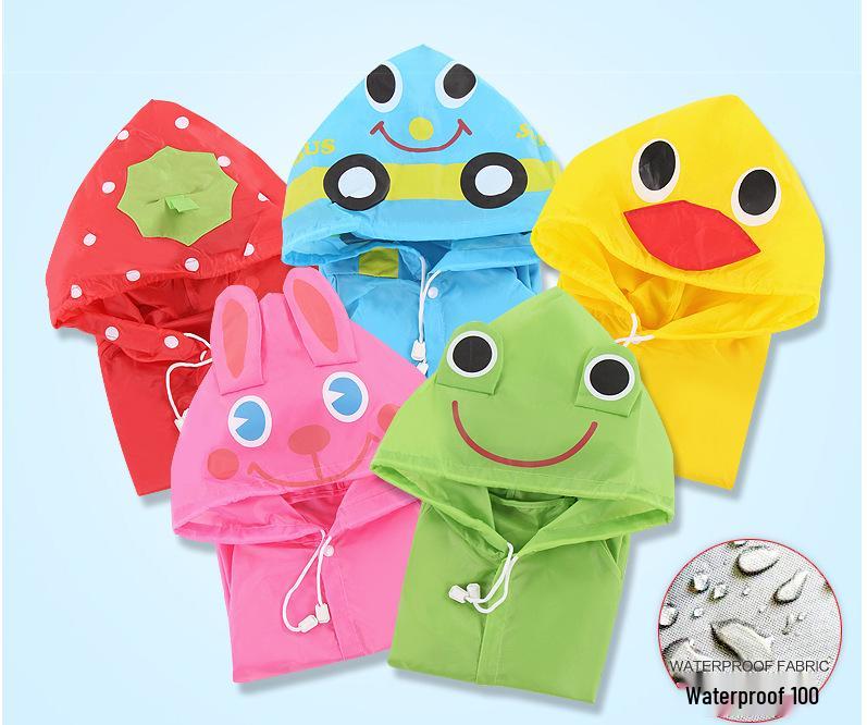 Korean Style Kids' Waterproof Cartoon Hooded Raincoat Poncho