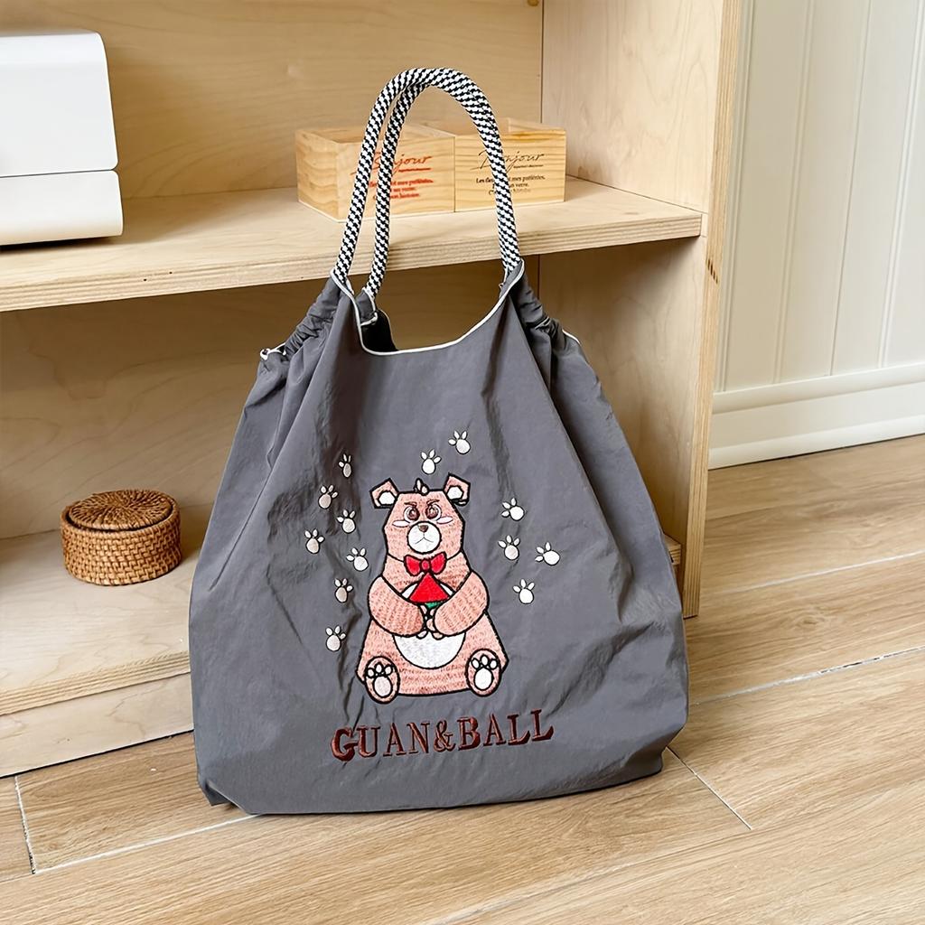 1pc Ball&Chain Astronaut Environmental Bag Kawaii Nylon Canvas Embroidery Large Capacity Shoulder Bag Shopping Bag Girls Gifts