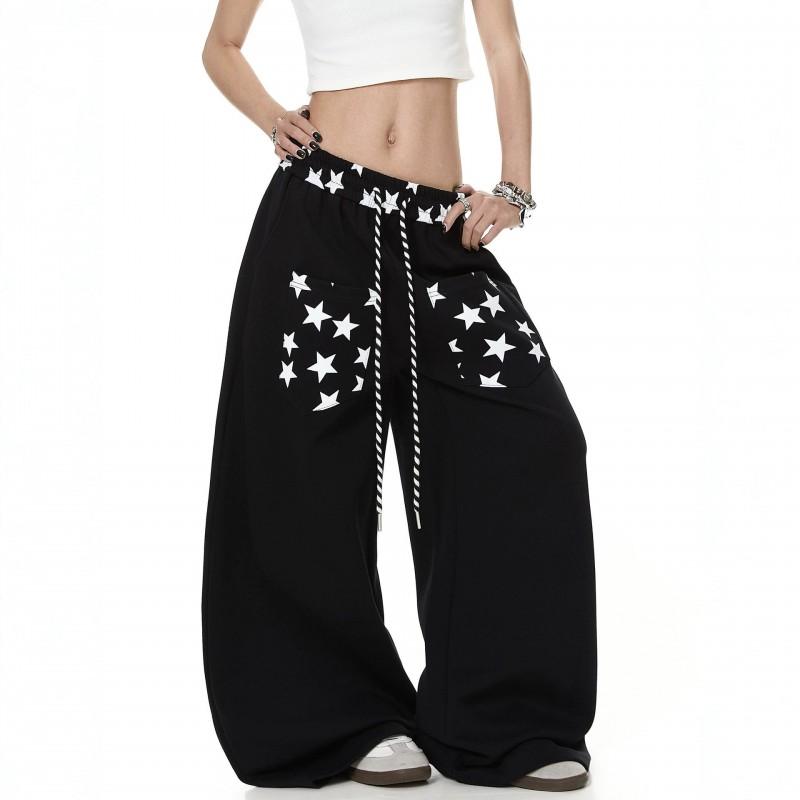 American Style Reverse Wear Star Print Curved Sweatpants Loose Wide Leg Pants Jazz Dance
