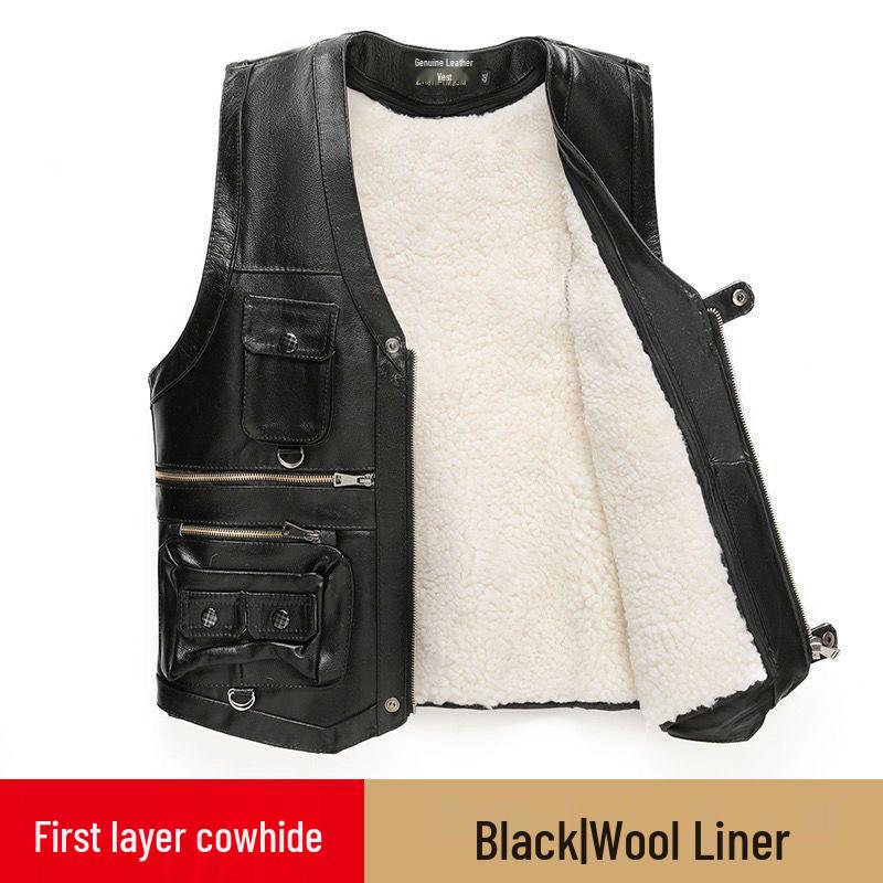 Herren Plus Size West aus echtem Rindsleder mit mehreren Taschen – Lässiges Gilet für Frühling, Herbst, Winter & Vaters Outfit