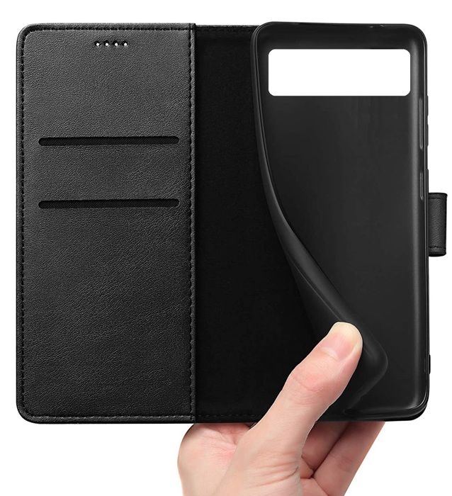 Coque - Phonillico - Google Pixel 8a - Portefeuille Noir - Effet Cuir - Fonction Support