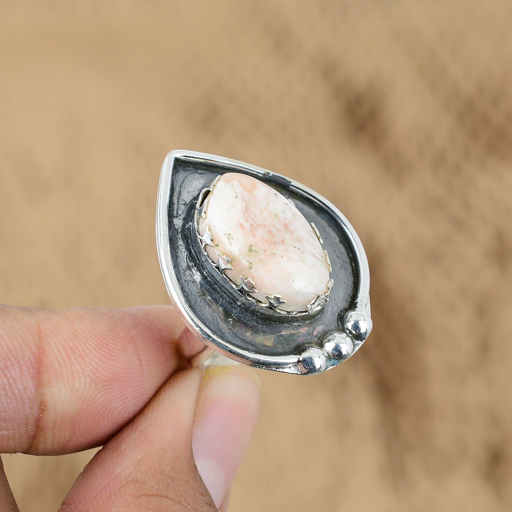 

Gift For Women Promise Adjustable Ring 925 Silver Natural Scolecite Gemstone Yes