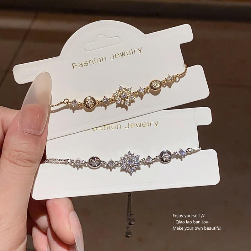 Adjustable Floral Zircon Crystal Bracelet Women Gold Tone Delicate Handcrafted Jewelry Accessory