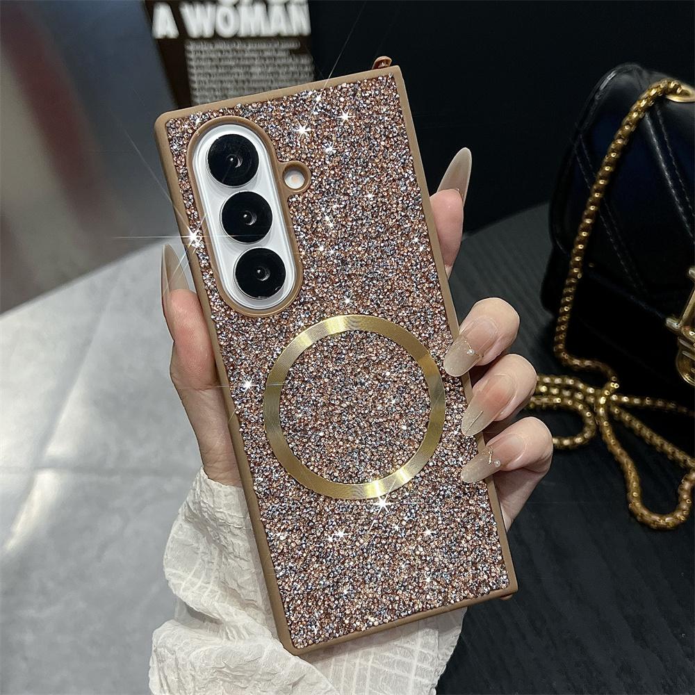 

Luxury Bling Glitter Magnetic Phone Case For Samsung Z Fold 7 6 5 4 3 5G For Magsafe Wireless Charging Protective Back Cover Galaxy Z Fold3 5G