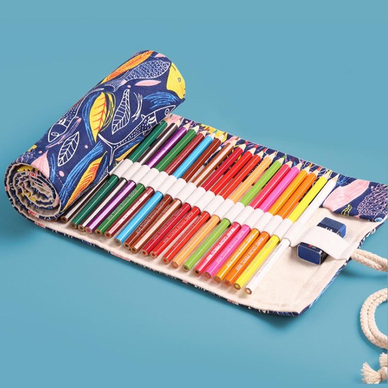 Husă Rulou pentru Depozitare Creioane Artistice, Husă Colorată pentru Creioane, Etui cu Buzunar pentru Depozitare, Studenți