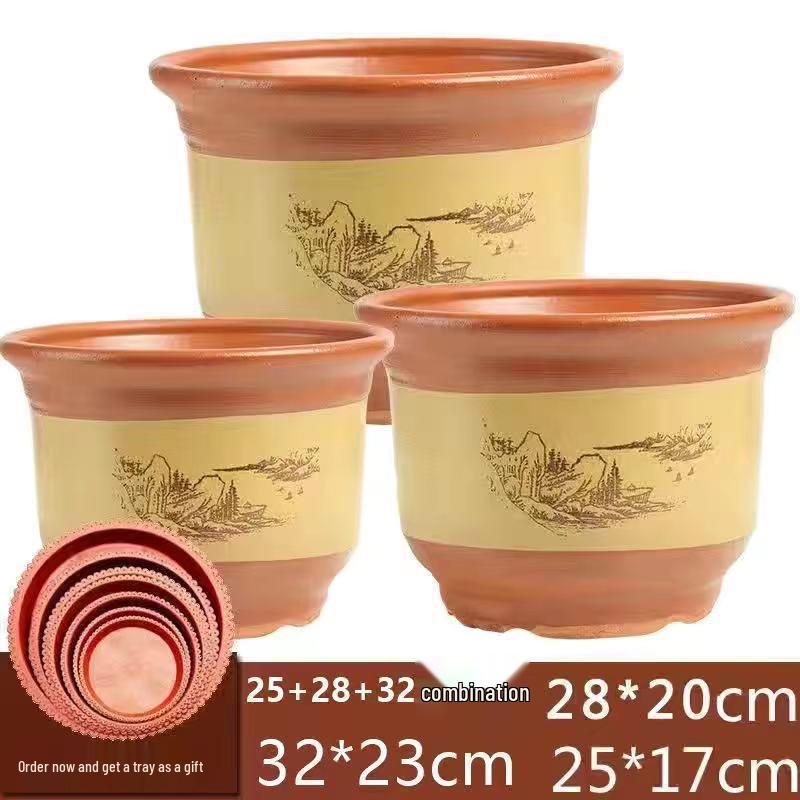 Extra Large Ceramic Clivia Terracotta Flower Pot - Breathable Purple Clay Bonsai Planter with Free Shipping