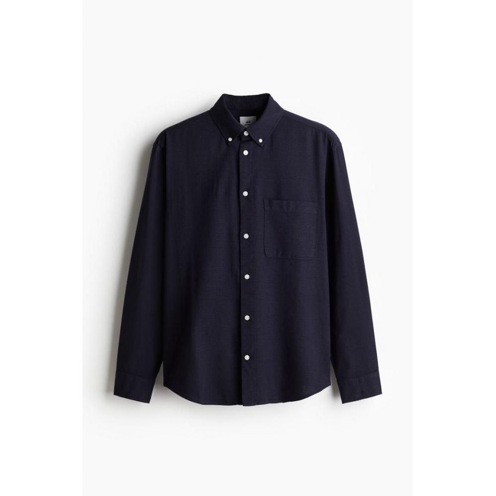 H M Textured sHirt Regular Fit Navy Blue