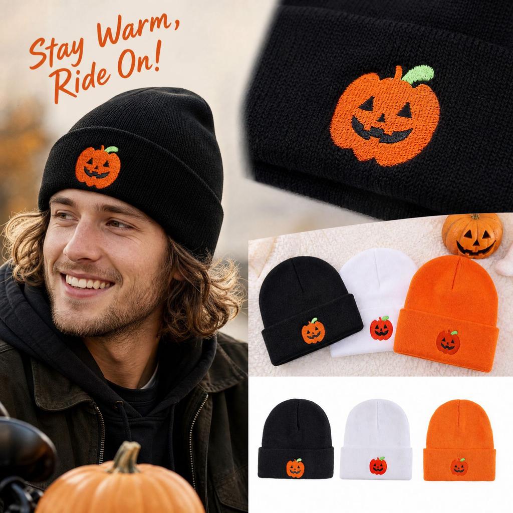 Halloween Pumpkin Pattern Knit - Warm Winter Cycling Hat for Cold Outdoor Sports
