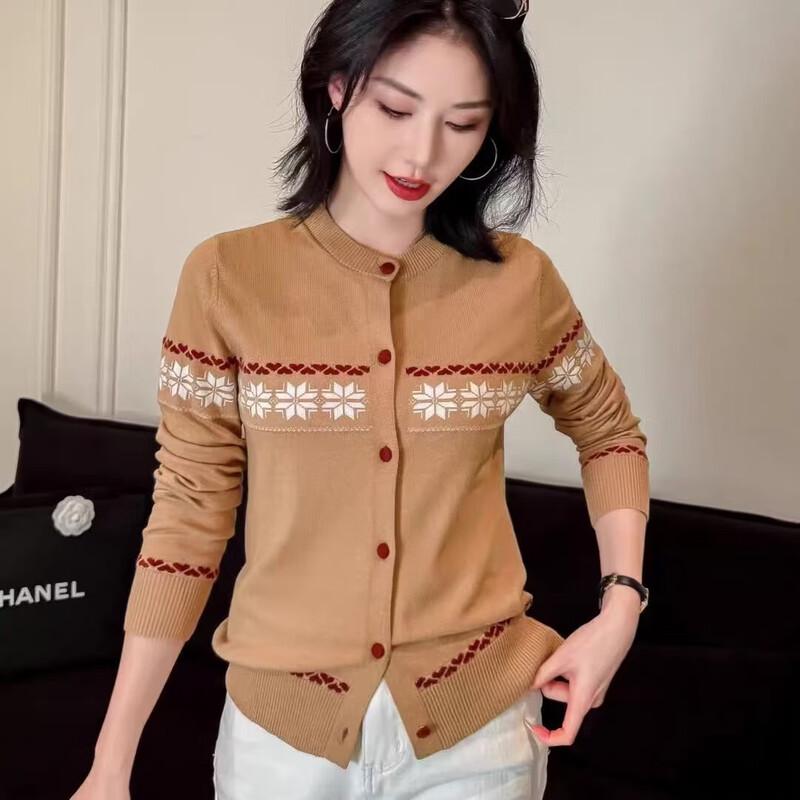 Zuose Women's Snowflake Pattern Crew Neck Knit Cardigan