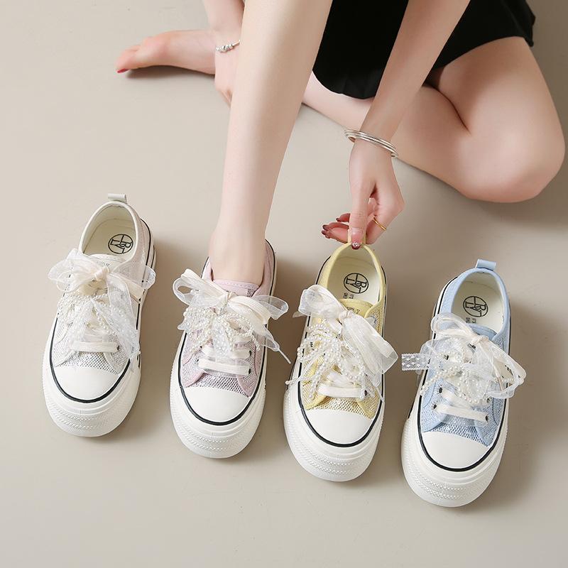 Little white shoes women's 2025 summer new breathable student Korean version casual shoes platform mesh trendy fashion single shoes women