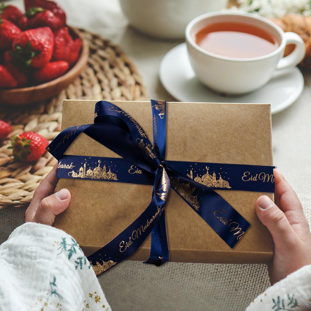 Ramadan Bronzing Ribbons Eid Mubarak Gift Wrap Satin Ribbon Ramadan Decor 2025 For Home Islamic Muslim Party Eid Al Adha Gift