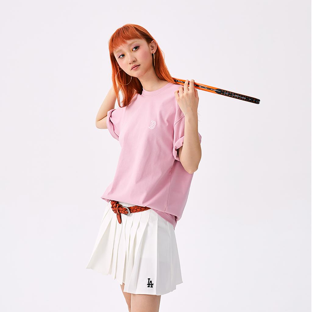 New MLB Boston Red Sox Basic Collection SS25 T Shirt Unisex Heather Gray Pink 3ATSB0253-43PKM