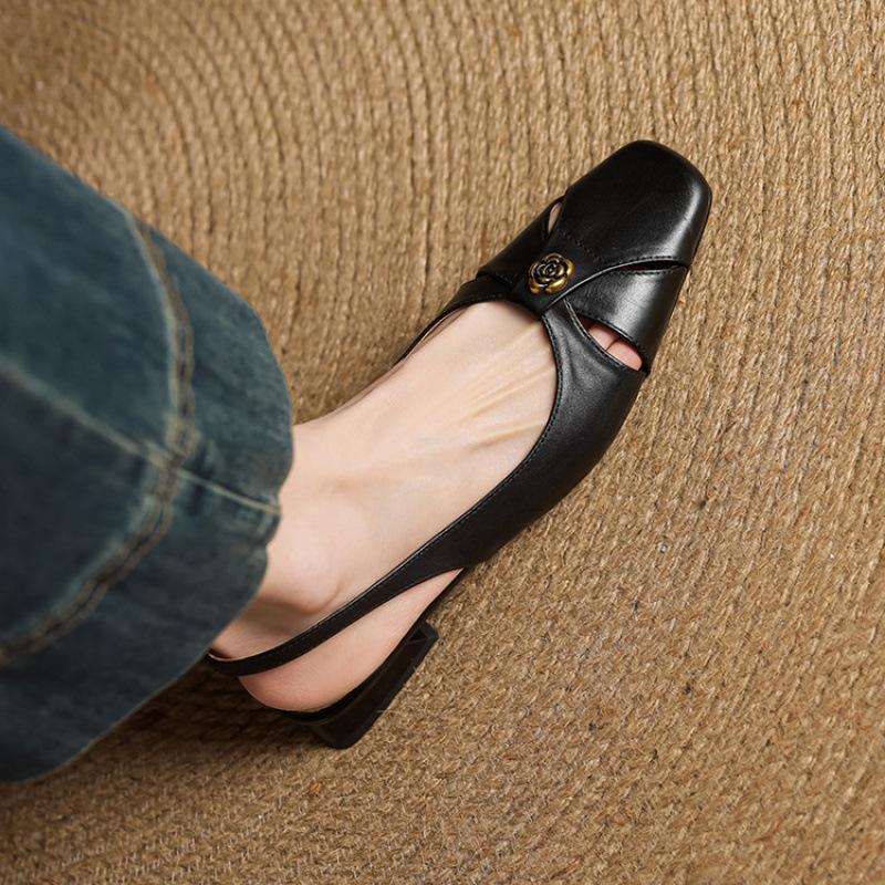 New Summer Women's Flat-soled Sandals Korean Version Bag Head Rear Empty Sandals Women's Comfortable Beef Tendon Soft Sole Large Size Shoes G